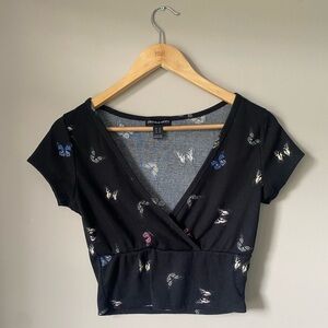 Black butterfly crop top